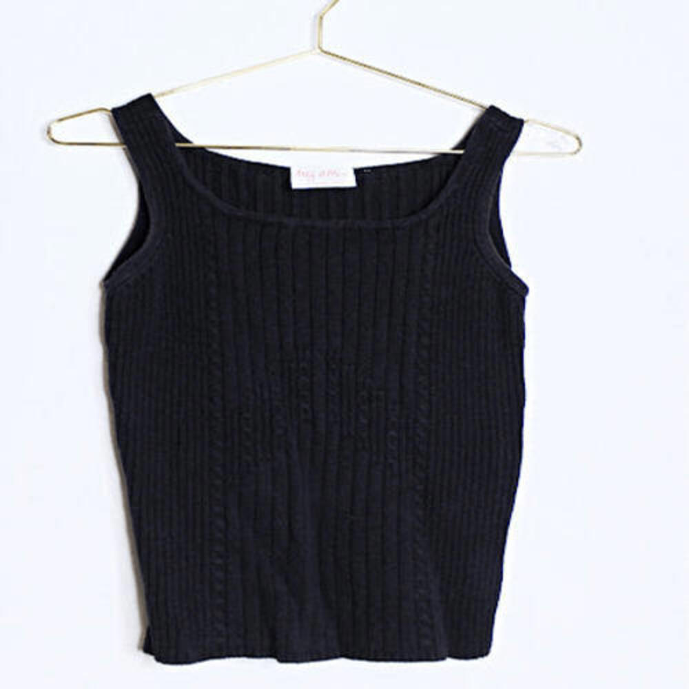 VTG Black Cable Knit Crop Tank Top - Small